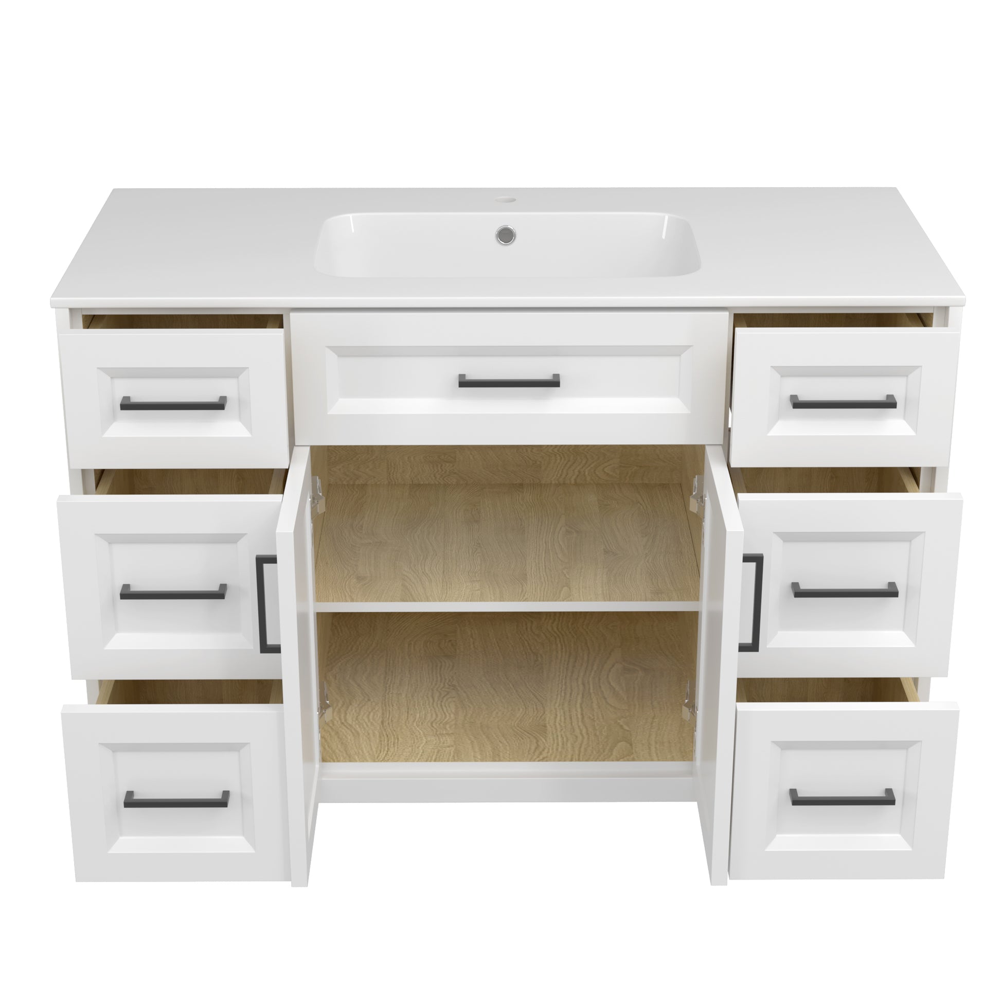 Solid Wood 48 Inch Bathroom Vanity With Single Sink Combo, Modern Vanity Cabinet With 2 Soft Closing Doors & 6 Full Extension Dovetail Drawers White 4 White 2 2 48 In & Above 32 To 35 In Soft Close Doors Bathroom Freestanding Luxury,Modern 20 25 Inches