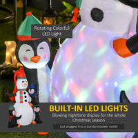 Homcom 6' Christmas Inflatables Outdoor Decorations Snowman With Penguins, Blow Up Yard Christmas Decor With Led Rotating Colorful Light Multicolor Polyester