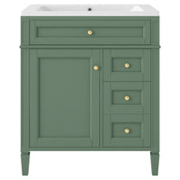 30'' Bathroom Vanity With Top Sink, Modern Bathroom Storage Cabinet With 2 Drawers And A Tip Out Drawer, Freestanding Vanity Set With Mirror Cabinet, Single Sink Bathroom Vanity 3 Green 2 4 Adjustable Hinges Bathroom Freestanding Solid Wood Mdf Resin