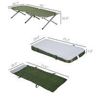 Outsunny Camping Cot, Outdoor Folding Bed Set With Mattress, Sleeping Bag, Pillow, And Carry Bag, Comfortable And Portable, For Travel Camp Beach Green Steel