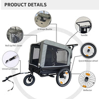 Outdoor Heavy Duty Foldable Utility Pet Stroller Dog Carriers Bicycle Trailer Black Gray Fabric Steel