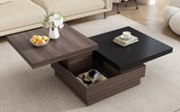 Rotatable Top Coffee Table, Modern Square Coffee Table With Wood Grain Design, 1 Hidden Storage Space For Living Room, Black Brown Black Mdf