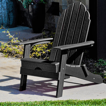 Hdpe Folding Adirondack Chair, Ultra Durable Weather Resistant Design, Easy Folding With No Pins Needed, 300 Lb Capacity, Black Black Hdpe