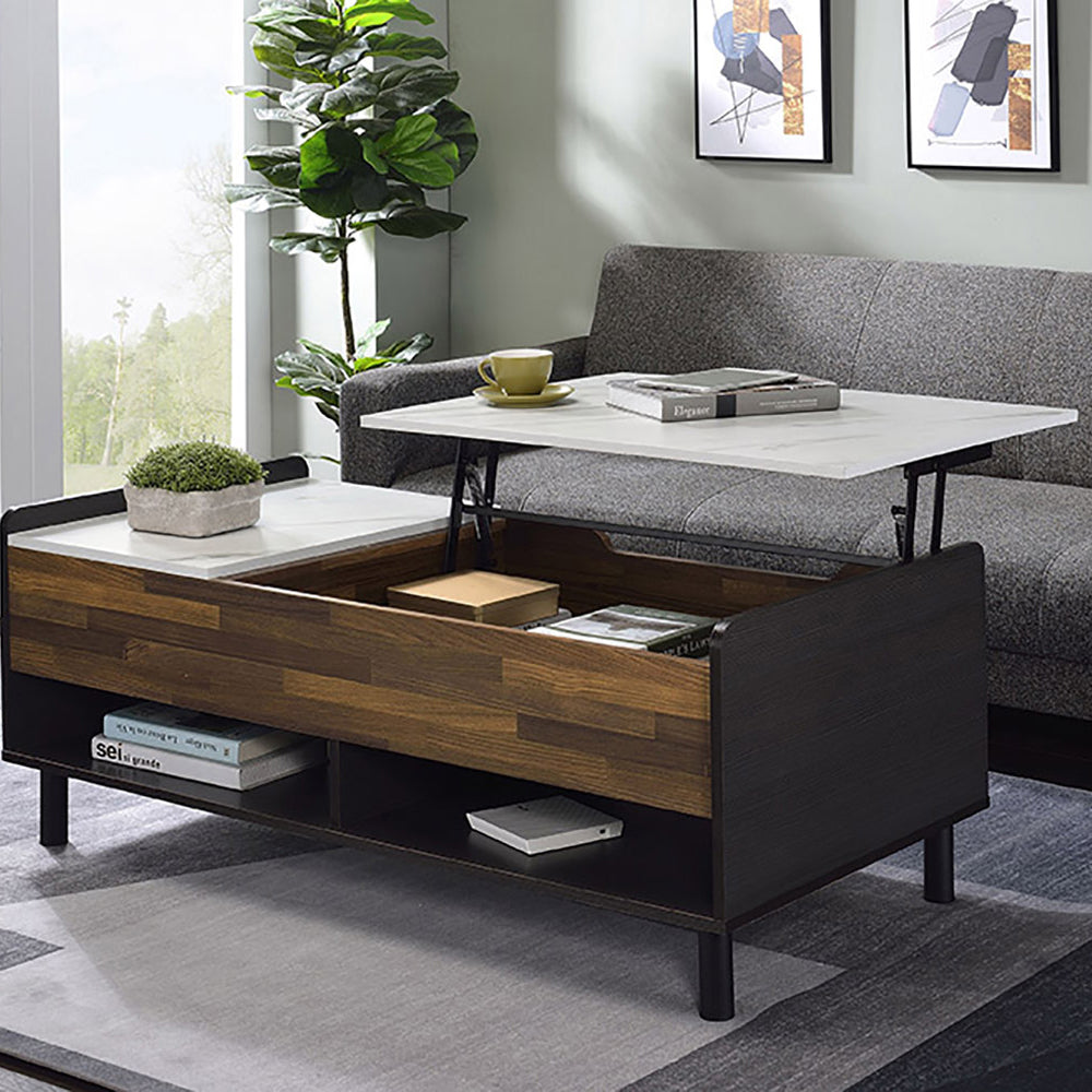 White And Walnut Coffee Table With Lift Top -