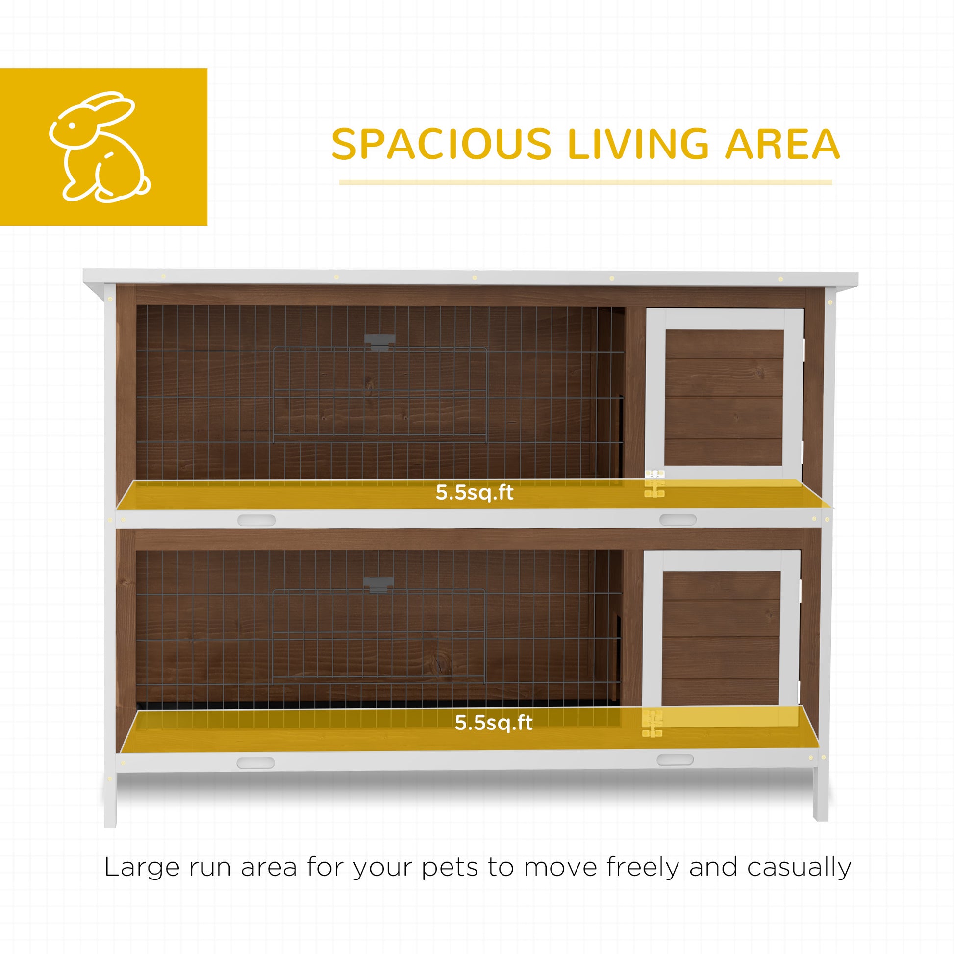 Pawhut 54" 2 Story Large Rabbit Hutch Bunny Cage Wooden Pet House Small Animal Habitat With Lockable Doors, No Leak Tray And Waterproof Roof For Outdoor Indoor Brown Coffee Wood