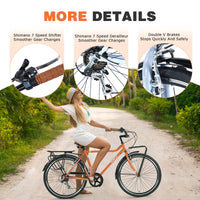 7 Speed, Steel Frame, Multiple Colors 26 Inch Vintage Style Bike,Retro Commute Bike For Women And Men Orange Steel