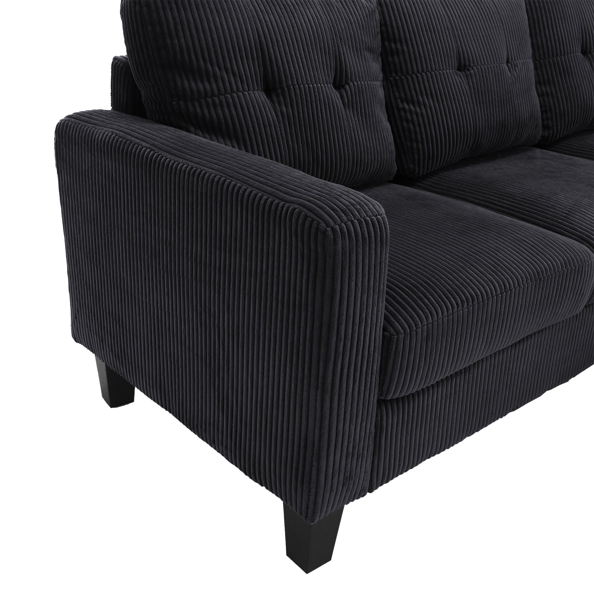 Velvet Sectional Couchl Shaped Sofa With Ottoman For Small Apartment Black Velvet 3 Seat