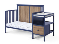 Connelly 4 In 1 Crib And Changer Combo Midnight Blue Vintage Walnut Blue Brown Wood