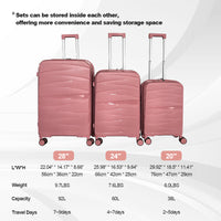 Hard Shell Luggage, 3 Piece Set, With Tsa Lock, 20 Inches 24 Inches 28 Inches Rose Gold Polypropylene