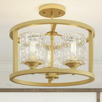 3 Light Kitchen Glass Steel Dimmable Semi Flush Mount Antique Brass Ceiling Lights Steel Metal