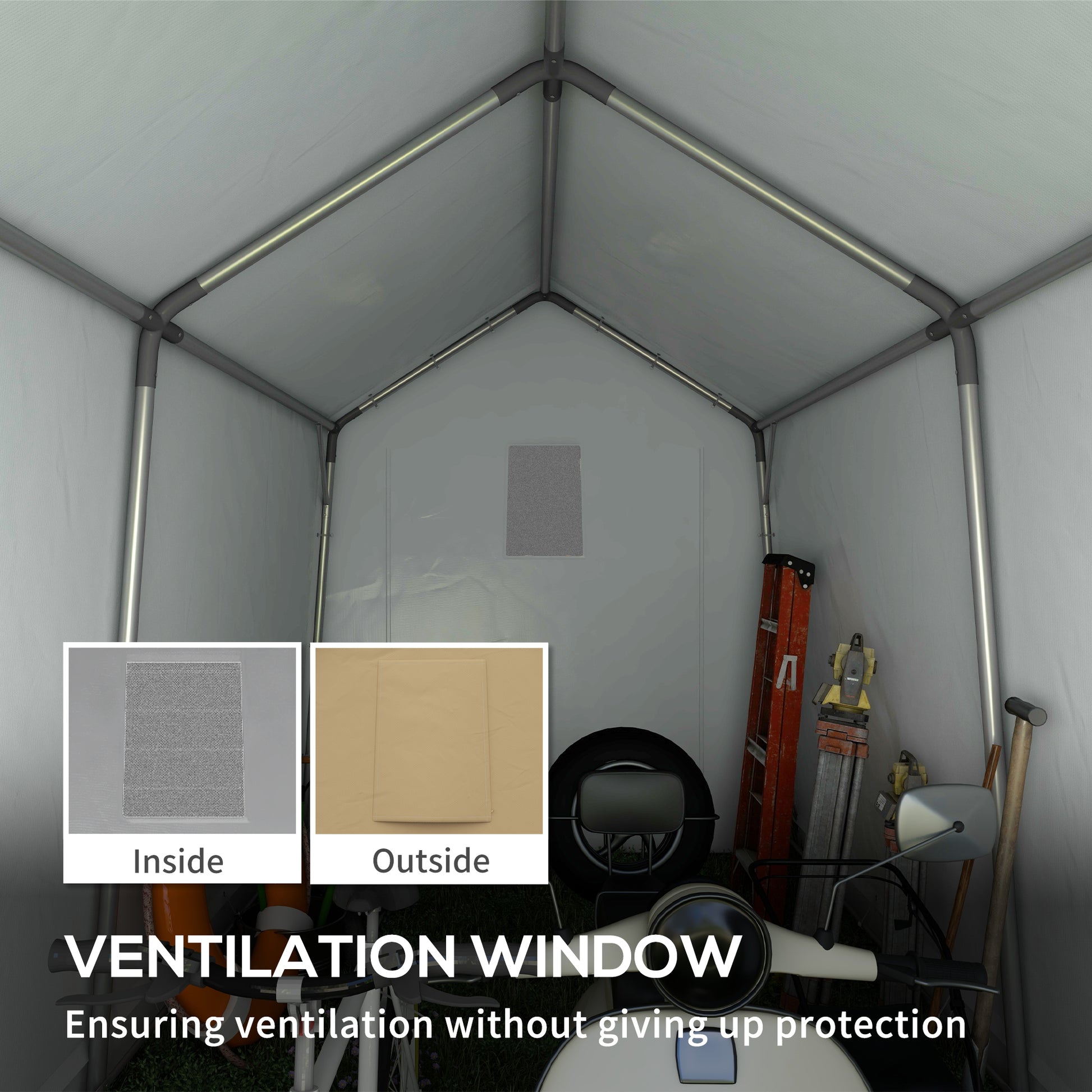 Outsunny 7' X 12' Garden Storage Tent, Heavy Duty Outdoor Shed, Waterproof Portable Shed Storage Shelter With Ventilation Window And Large Door For Bike, Motorcycle, Garden Tools, Beige Beige Steel