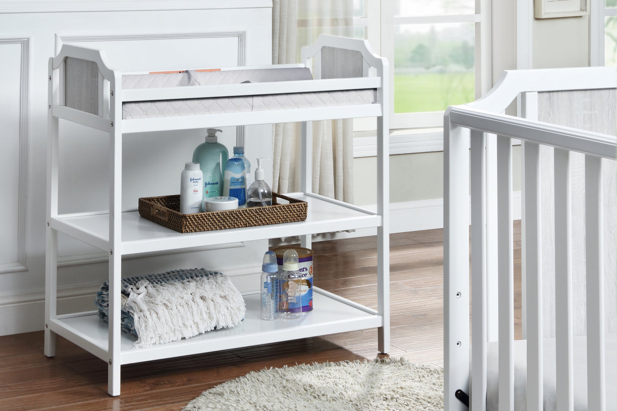 Brees Changing Table White Graystone White Gray Wood