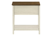Accent Table, End, Side Table, 2 Tier, Narrow, Bedroom, Lamp, Storage Drawer, Antique White Veneer, Brown Veneer, Transitional White Mdf