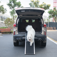 Foldable Aluminum Dog Car Step Ramp, Dog Ramp Climbing Ladder With Pvc Handle, Non Slip Foot Mats For Most Sized Dogs, Pet Ramp Ladder, Black Black Dog Aluminium Alloy,Polypropylene