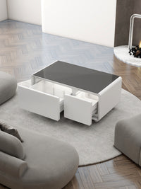 Party Time Modern Style Led Display Refrigerator Coffee Table In White Color White Built In Outlets Or Usb Primary Living Space Modern Freestanding Drawers Coffee & End Tables Glossy Rectangular