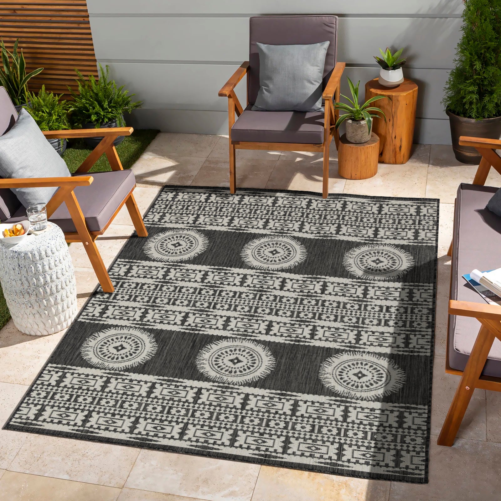 Sunshine Gc Har2023 Anthracite 5 Ft. 3 In. X 7 Ft. 3 In. Indoor Outdoor Area Rug Anthracite Polyester Polypropylene