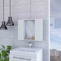 Draco Medicine Cabinet, Mirror, Double Door, One External Shelf White 2 1 Bathroom Wall Mounted Modern Mdf Engineered Wood