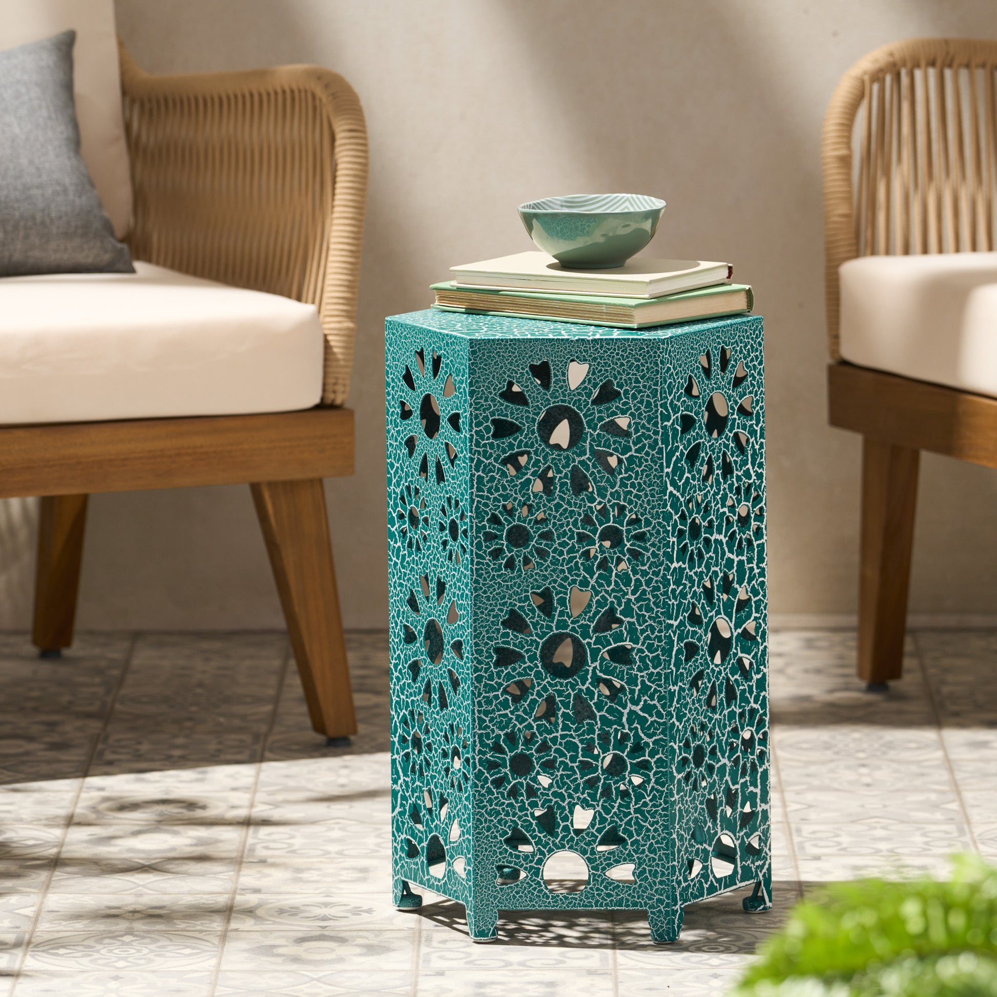 Eliana 12" Side Table Teal Iron