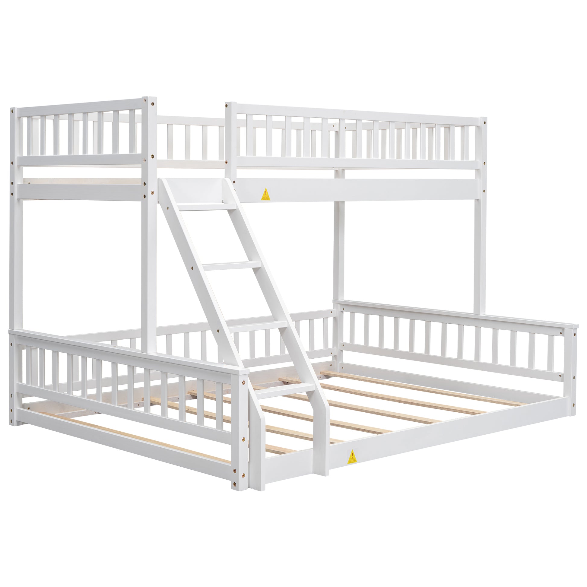 Twin Xl Over Queen Bunk Bed With Ladder And Guardrails, White Expected Arrival Time: 10.27 Box Spring Not Required Twin Xl White Wood Bunk Solid Wood Mdf