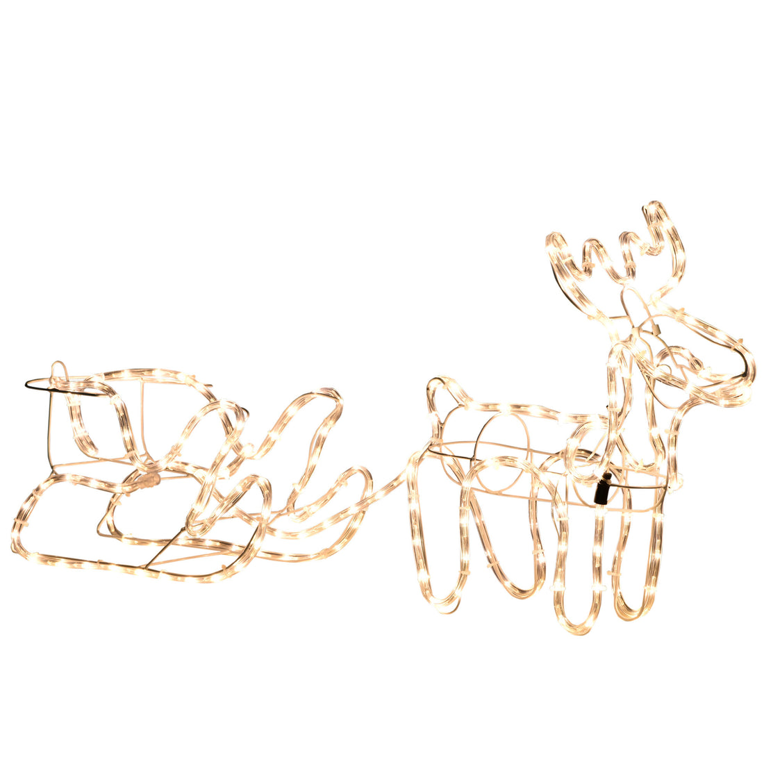 Outsunny 35" Led Reindeer Sleigh Outdoor Christmas Standing Figure Decoration White Plastic