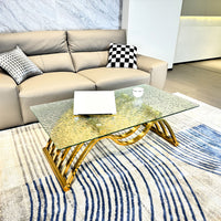 47" Rectangle Modern Stainless Steel Coffee Table, Water Ripple Tempered Glass Coffee Table, Center Table, For Living Room Home Office, Easy Assembly, Gold Gold Modern Open Storage Rectangular