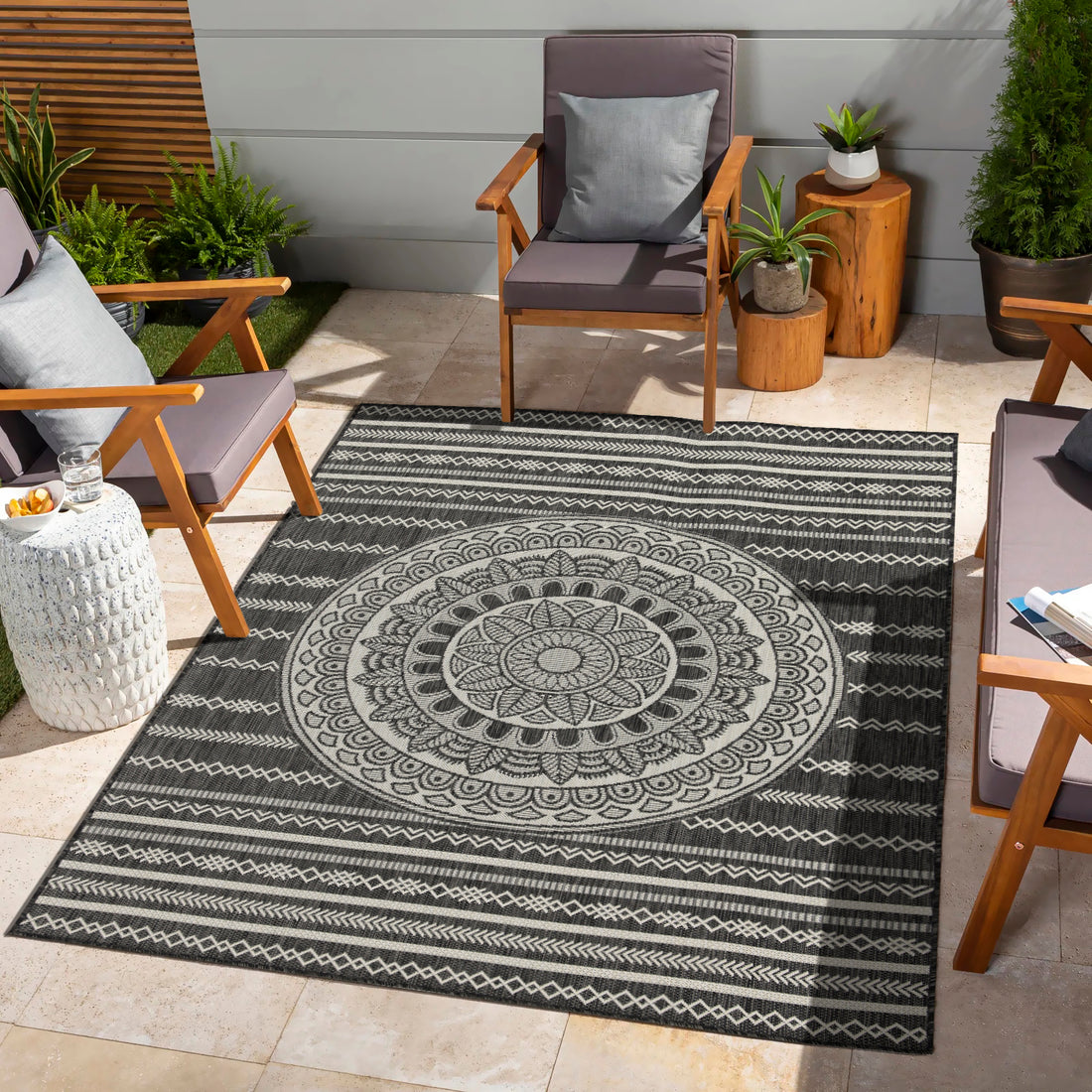 Sunshine Gc Har2017 Anthracite 2 Ft. 7 In. X 7 Ft. 3 In. Indoor Outdoor Area Rug Anthracite Polyester Polypropylene