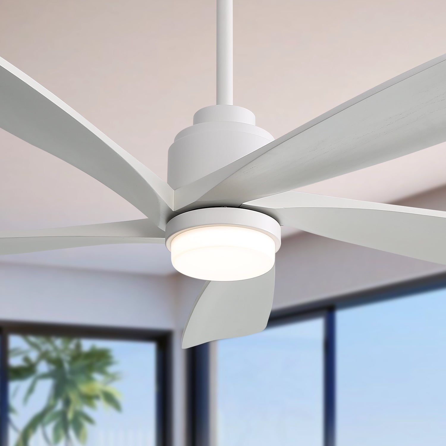 52 Inch Modern Ceiling Fan With Dimmable Led Light 5 Solid Wood Blades Smart Remote Control Reversible Dc Motor White Metal & Wood