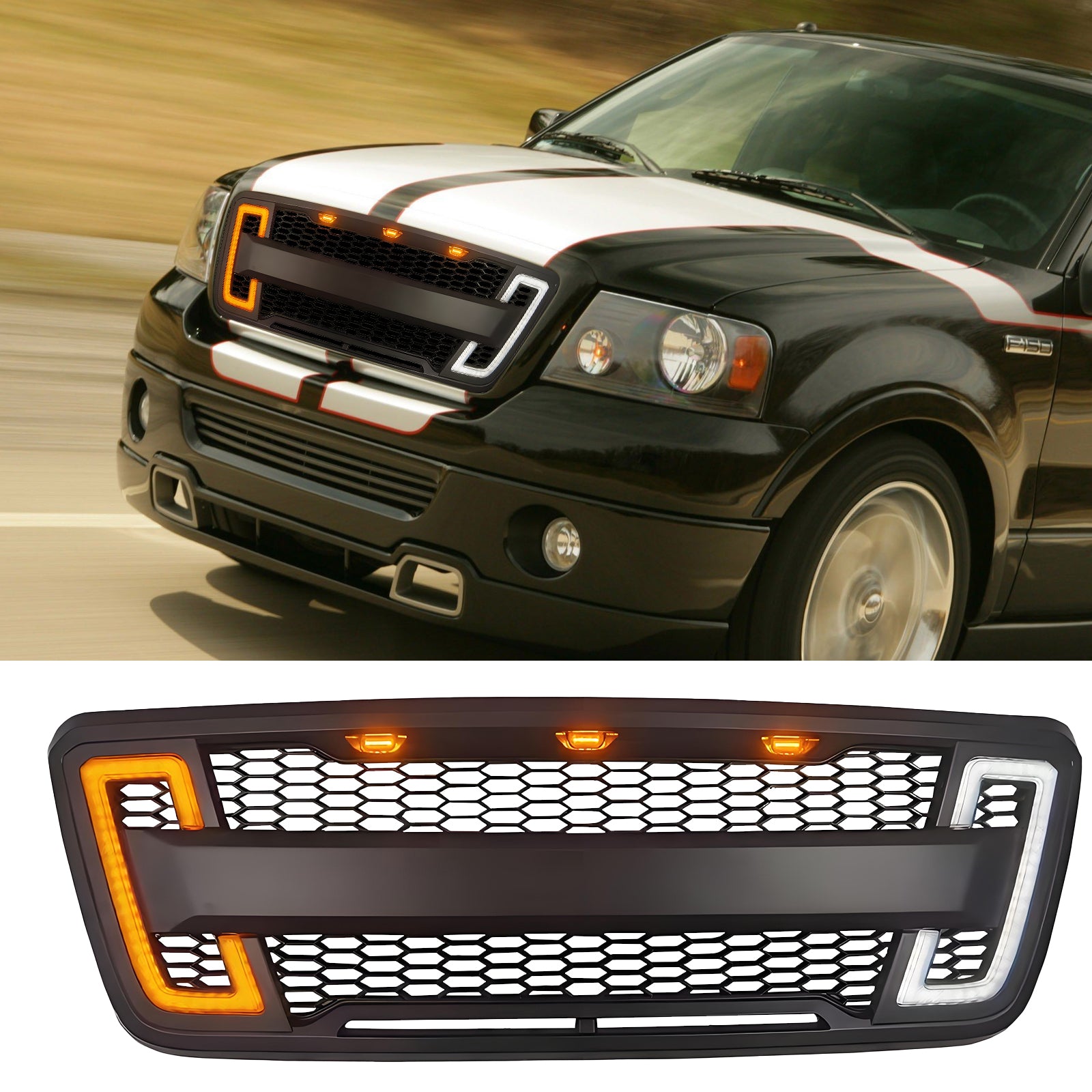 Grille For 2004 2008 Ford F150 With Led Lights Black Abs