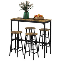 Homcom Bar Table Set For 4, Industrial High Top Table With Bar Stools, 5 Piece Small Kitchen Table And Chairs For Pub, Dining Room, Rustic Brown Rustic Brown Mdf