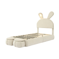 Twin Size Upholstered Platform Bed With Cartoon Ears Shaped Headboard And Light, Beige Box Spring Not Required Twin Beige Wood Bedroom Bed Frame Velvet Upholstered