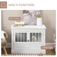 Pawhut Dog Crate End Table With Triple Doors, Wooden Dog Crate Furniture Indoor Use, Puppy Crate With And Steel Tubes, For Small Dogs, White White Mdf