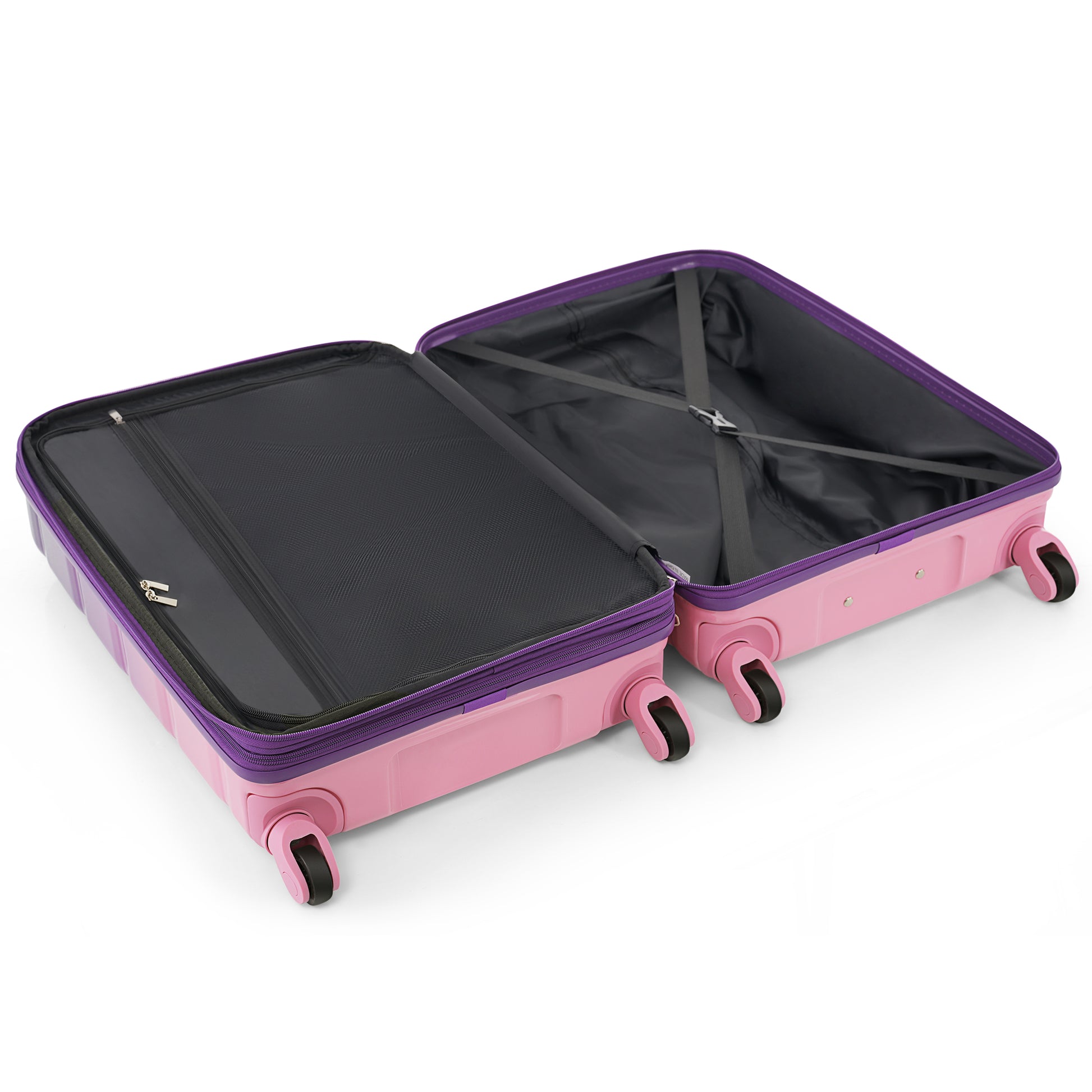 Luggage Set Of 3, 20 Inch With Usb Port, Airline Certified Carry On Luggage With Cup Holder, Abs Pc Hard Shell Luggage With Spinner Wheels, Purple And Pink Purple Abs Pc