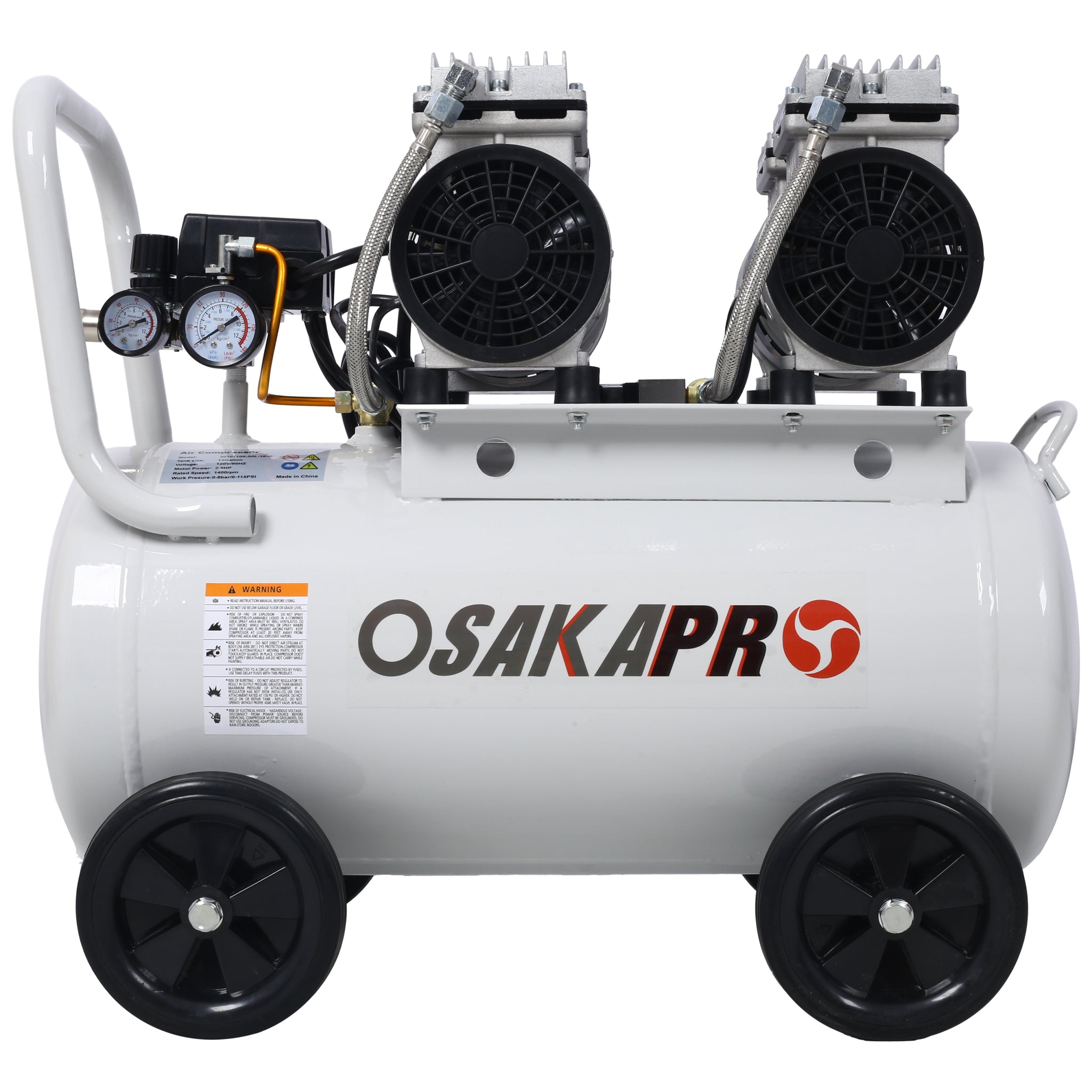 2.5 Hp Ultra Quiet Air Compressor 13 Gallon, Oil Free, Electric Shop Air Compressor Portable,Lightweight With Wheels, 70 Dba Noise Level, With Automatic Drain Valve,Light Gray Light Gray Metal