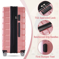 3 Piece Luggage Set Suitcase Set, Lightweight Durable Suitcase With Wheels And Tsa Lock, Expandable Travel Family Luggage For Men Women 20" 24" 27" Rose Gold Abs Pc