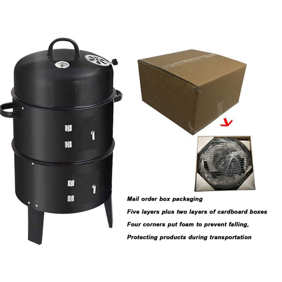 Outdoor Double Layer Grill, Charcoal Wood Fired Braising And Smoking Stove Black Garden & Outdoor American Traditional Steel