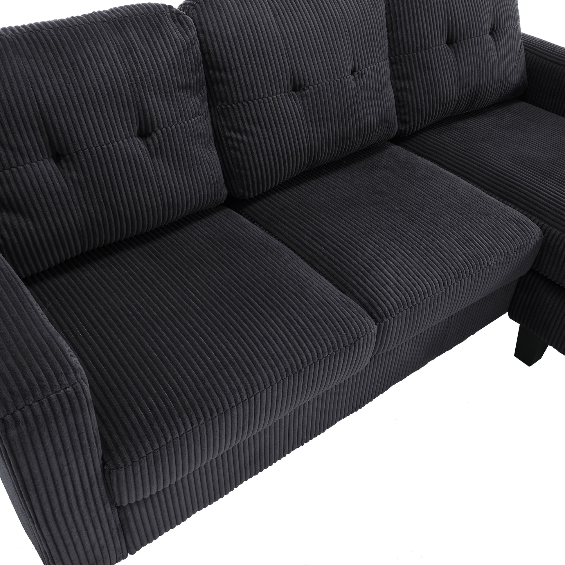 Velvet Sectional Couchl Shaped Sofa With Ottoman For Small Apartment Black Velvet 3 Seat