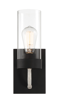Zephyr Single Light Sconce With Clear Glass Metal Black Finish Black,Clear Glass,Metal