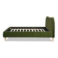 Roman Curved Headboard Upholstered Platform Bed, Queen, Olive Green Performance Velvet Box Spring Not Required Queen Olive Green Wood Foam Velvet Velvet