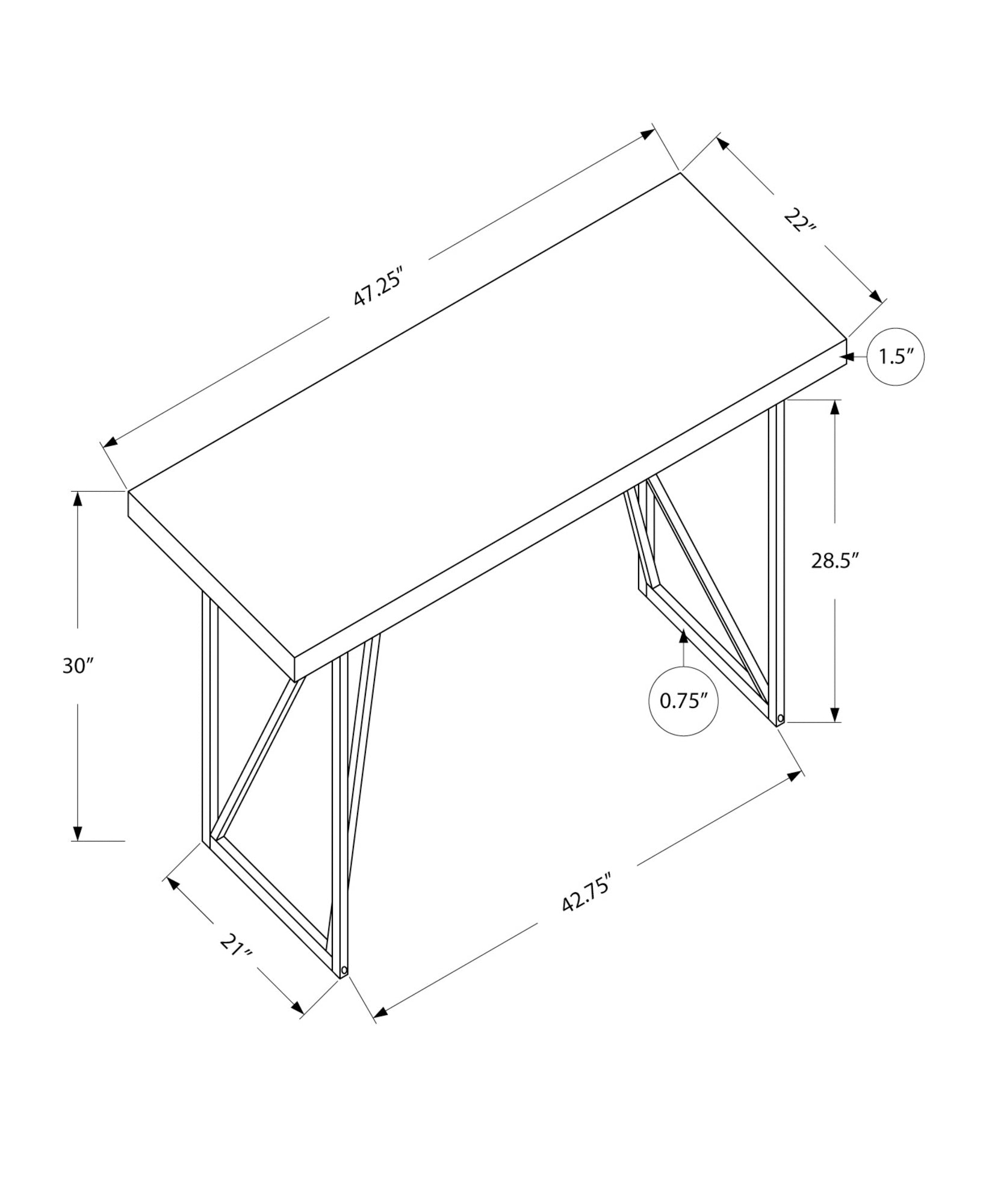 Computer Desk, Home Office, Laptop, 48"L, Work, White Laminate, Grey Metal, Contemporary, Modern White Metal