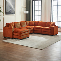 Modern U Shaped 6 Seat Sectional Sofa Couch With One Ottoman And Three Toss Pillows ,Modular Sofa For Living Room,Corduroy Sofa Orange Corduroy 7 Seat