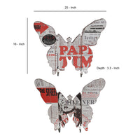 Butterfly Shaped Newspaper Print Wall Decor, Set Of 2, Multicolor Multicolor Wood Metal