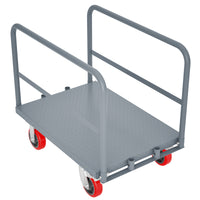 Steel Panel Truck, Heavy Duty Drywall Cart Lumber Cart Platform Truck Flat Cart, 2000Lbs, 6" Swivel Brake Casters, With 1Front And 2 Side Handrails 35" X 23" Grey Metal