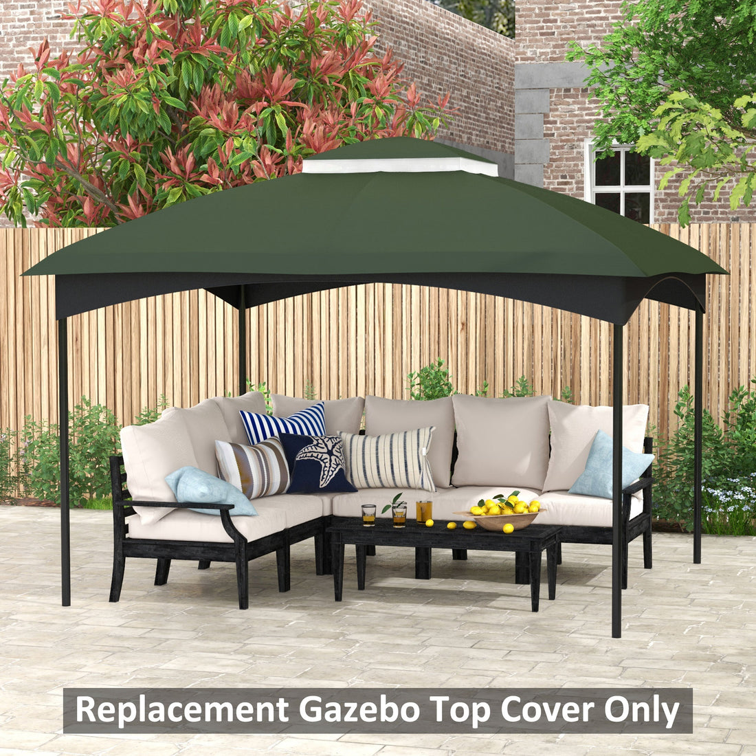 Outsunny 10' X 12' Gazebo Canopy Replacement, 2 Tier Outdoor Gazebo Cover Top Roof With Drainage Holes, Top Only , Green Green Polyester