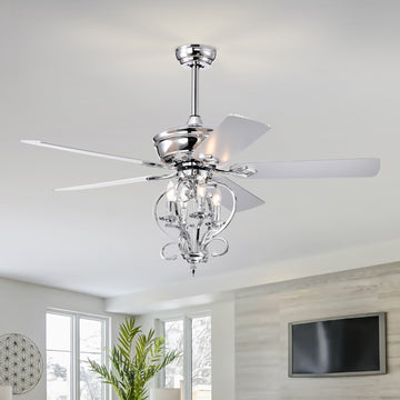 52 Inch 4 Lights Ceiling Fan With 5 Wood Blades, Two Color Fan Blade, Ac Motor, Remote Control, Reversible Airflow, 3 Speed, Adjustable Height, Traditional Ceiling Fan For Home Decorate Silver Silver Traditional Wood Metal