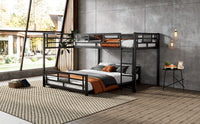 L Shaped Metal Twin Over Full Size Bunk Bed, Black Box Spring Not Required Black Metal Metal