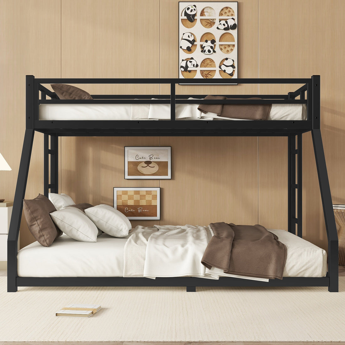 Metal Twin Xl Over Queen Bunk Bed For Teens And Adults,Space Saving Noise Reduced No Box Spring Needed, Black Twin Xl Black Metal