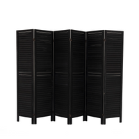 6 Panel Room Divider, Folding Room Divider Privacy Screen 5.6Ft Tall, Wood Freestanding Louvered Divider Screen For Home Office Restaurant Bedroom Black Black Classic Wood