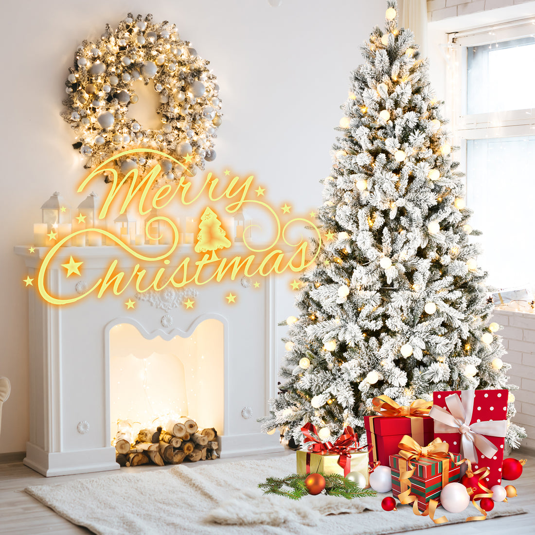 8Ft Pe Pvc Pine Mixed Christmas Tree With Colorful Warm Light 10 Function Led, Memory Wire & Easy Power Technology Green,White Polyethylene