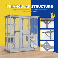 Catio Outdoor Cat Enclosure With Roof 72" Height Cat Wooden House Large Cat Cage With 3 Jumping Platforms And 2 Napping Houses For Cat Activity Grey Grey Outdoor Kennel Wood