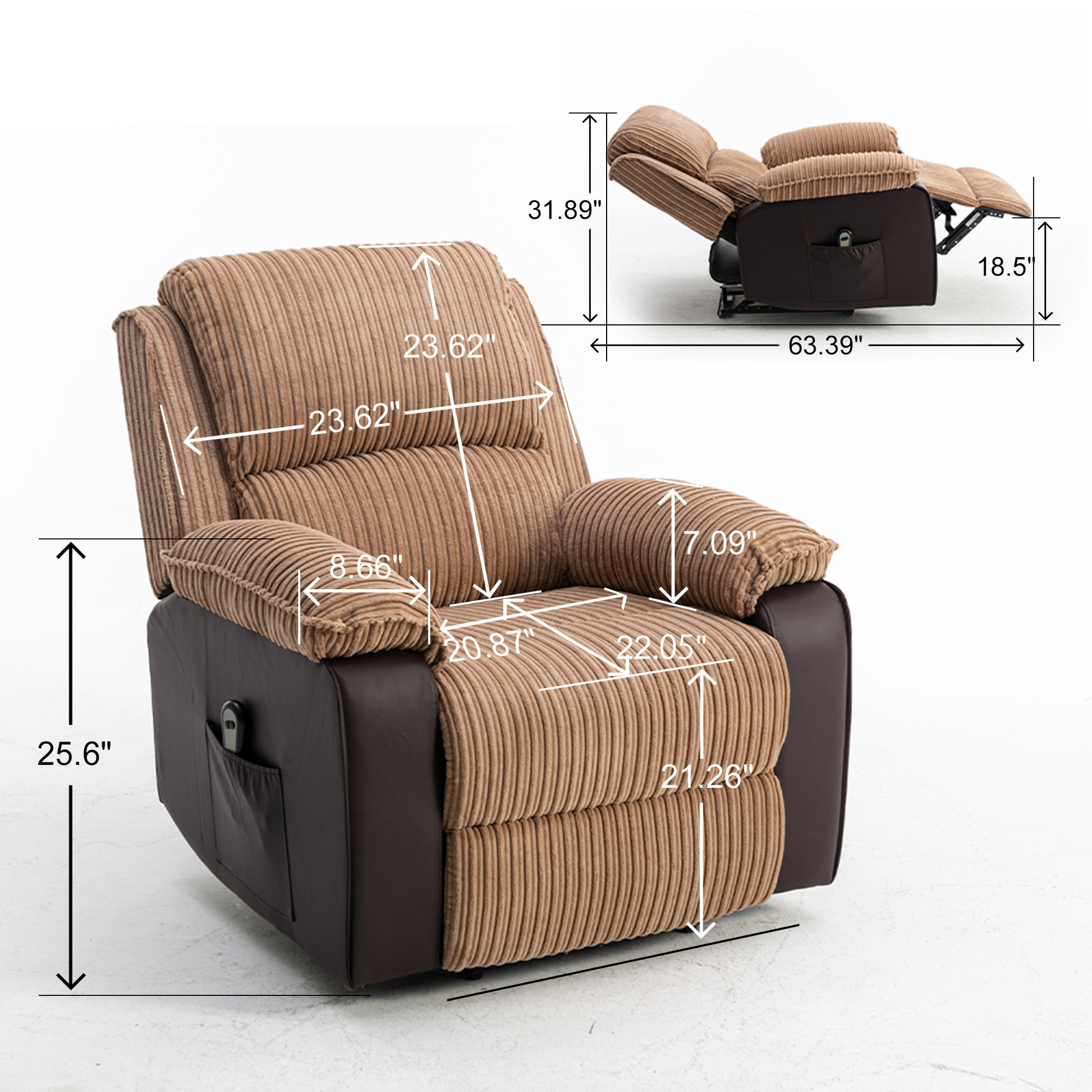 Brown Fabric Recliner Chair Cushion Brown Corduroy